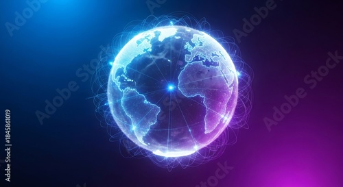 Wallpaper Mural Digital earth globe with network connection lines. Global communication and data exchange. Concept of internet, big data, business, and technology. Torontodigital.ca