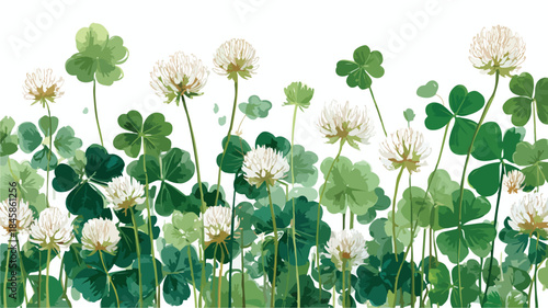 Clovers and White Flowers Vector Drawing