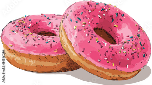 Delicious Donuts with Pink Icing and Sprinkles Vector Illustration