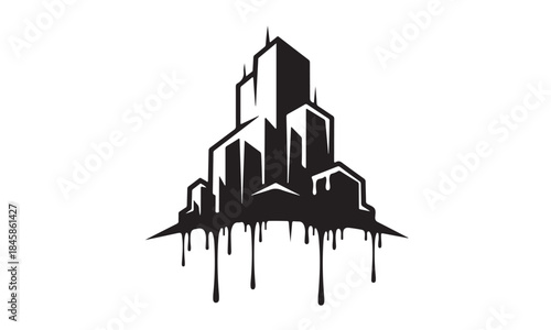 Black cityscape silhouette with dripping paint on