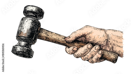 Hammer Being Held in Vector Drawing - Professional Tool Image Usage