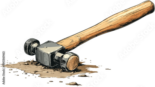 Hammer in Dirt with Vector Outline - Professional Construction Concept