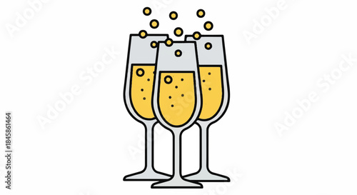 Three Champagne Flutes Clinking in Celebration with Bubbles and Festive Sparkle.