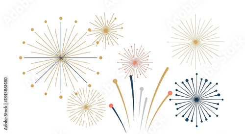 Colorful Fireworks Display with Radiant Bursts and Sparkling Night Sky.