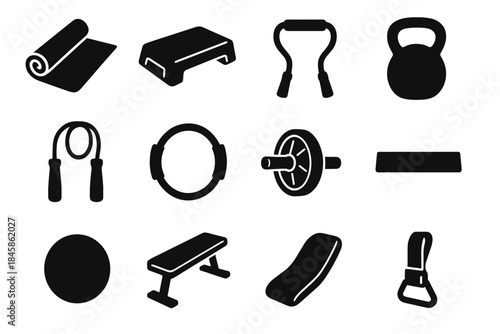 Icon resistance grip silhouette icons fold support workout mat tile back vector