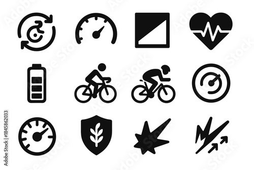 Vector bar arc sprint icon gradient arrow climb cycling rate badge set