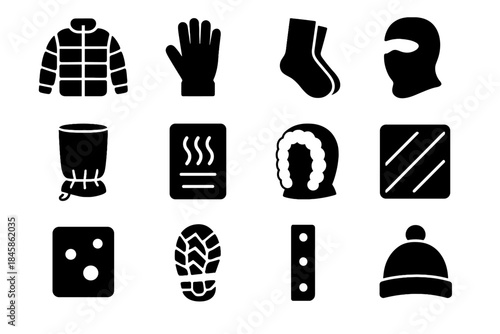 Weather cap gear heat silhouette icon brim vector winter curve tile socks