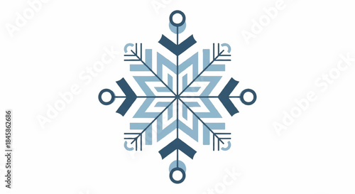 Intricate blue geometric snowflake ornament with radial symmetry and circular accents.