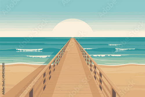 Serene Wooden Pier Extending into the Ocean at Sunset