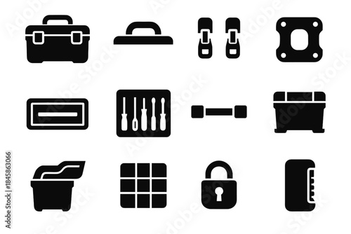 Pads stabilizer icon line dual lid tray vector tile plates set toolbox