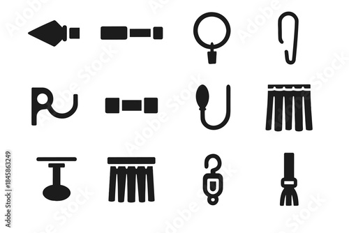 Icons vector icon fold plate rod ceiling curtain mount hardware drape fabric