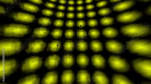 Abstract glowing yellow grid tunnel background with motion blur and dark particles