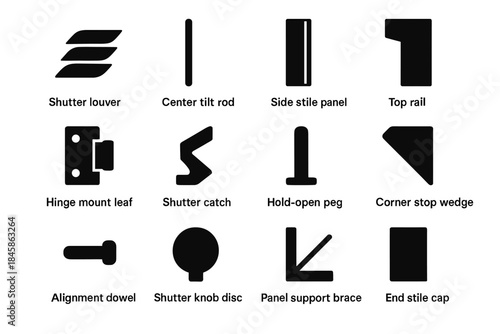 Shutter icons interior top rail vector icon knob alignment catch stop dowel