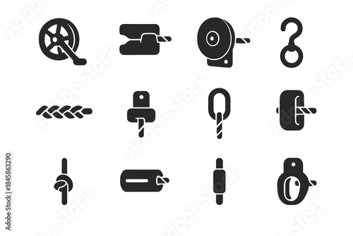 Vector rope laundry disc wheel guide end hook cord bead stopper icon