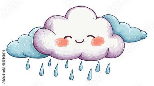 Cheerful Cartoon Cloud with Raindrops Smiling: Adorable Vector Illustration