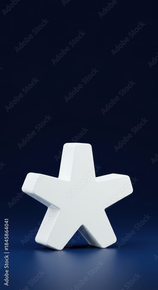 Obraz premium A bright, white three-dimensional asterisk mathematical symbol standing out against a dark blue background, emphasizing important information or a footnote ,data ,visual ,footnote