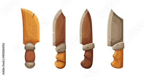 Collection of four stylized wooden knives with stone and metal accents