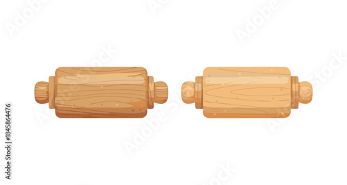 Two wooden rolling pins with handles, isolated on a white background