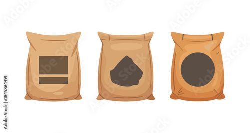 Three brown paper sacks with different labels and contents shown