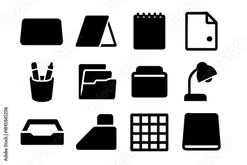 Dome square cup file document tile notepad protector desk icon set vector