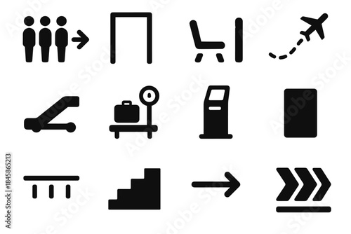 Modern outline arrow travel waiting vector corridor bar icons dash tile departure