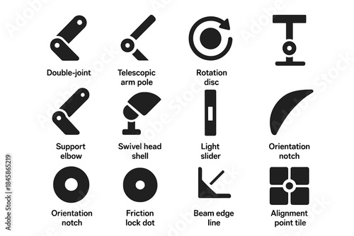 Arm icons shell adjustable pole hinge icon vector visor elbow lighting alignment