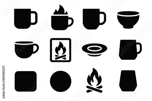Campfire ridge vector contour drink icons disc slab base frame cup icon