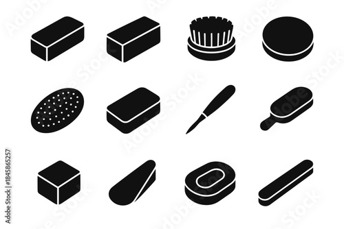 Vector nail icon compact sponge care slab brush rounded piece pad tray