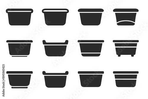 Vector icon laundry rounded side frame tub line icons plate tile cavity