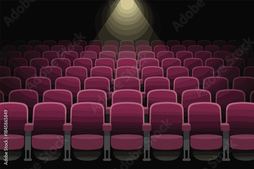 Empty Theater Auditorium with Red Seats and Spotlight