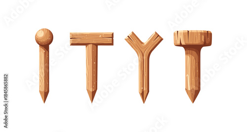 Collection of four different wooden garden markers with pointed ends for planting