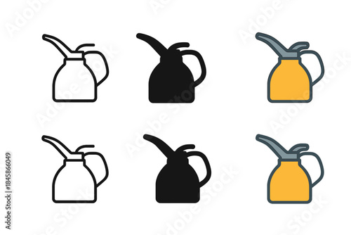 Stylish Oil Can Designs. Oil can with narrow spout and slight tilt, geometric clean vector design, first in line style with thin