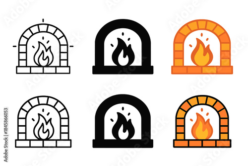 Minimalist Roaring Flame. Roaring flame inside brick chamber with sparks rising, simple minimalist vector illustration, first in