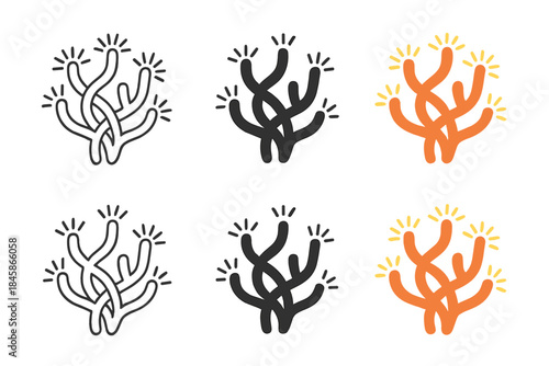 Stylized Coral Variations. Nootropic-inspired coral with radiant tips and interwoven structures, clean minimal vector design,