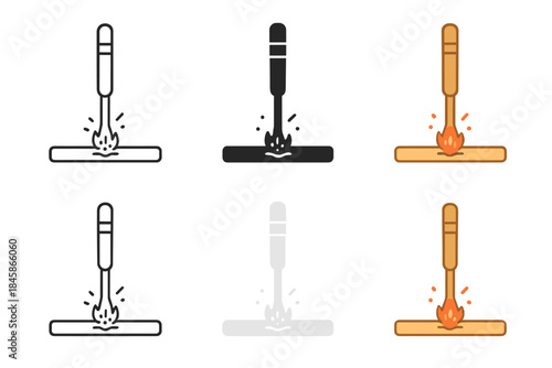Primitive Fire Making. Wooden spindle and fireboard creating ember through friction, clean minimal vector illustration, first in