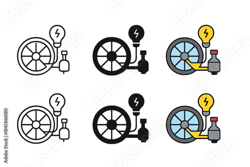 Bicycle Dynamo Illustration. Bicycle dynamo converting pedaling into electricity, simple minimalist vector illustration, first in
