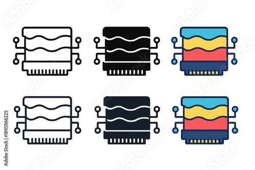 Liquid Crystal Memory Module. Liquid crystal memory module with layered color bands and circuitry, simple minimal vector icon,