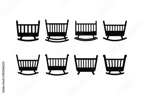 baby cradle cot silhouette vector set