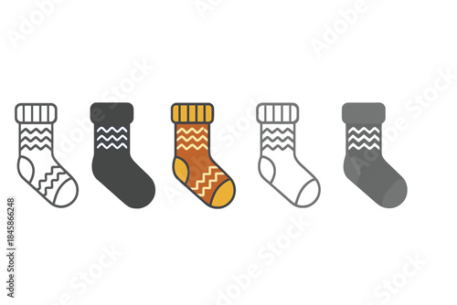 Stylish Winter Socks. Side view of warm knitted sock suitable for winter, abstract minimal vector design, first in line style with