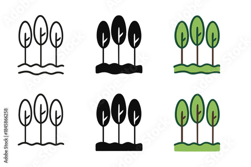 Beech Masts Variations. Perspective view of beech masts rising vertically in forest, simple minimal vector icon, first in line