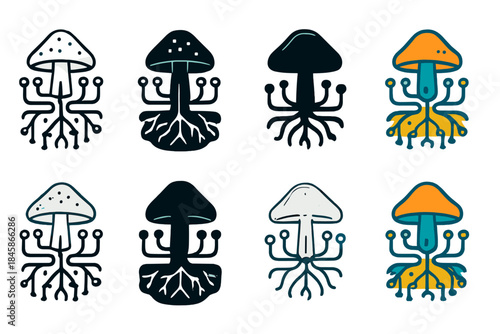 Fungal Circuitry Fusion. Artistic interpretation of fungal-root symbiosis as living circuitry, intertwining natural and