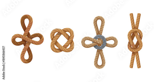 Collection of four decorative rope knots and intricate knot designs