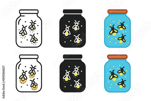 Magical Firefly Jar. Firefly Jar Light, stylized glass container with softly glowing insects creating magical illumination, first