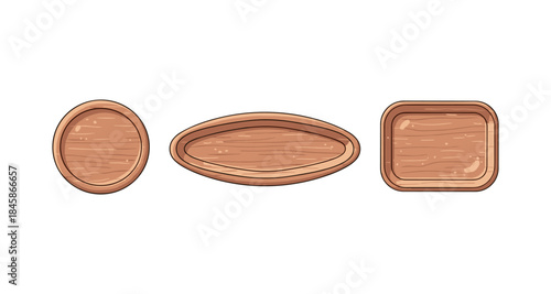 Collection of three wooden platters in different shapes: round, oval, and rectangular