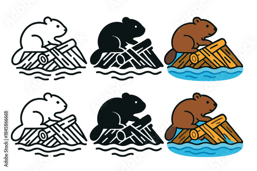 Beaver Dam Artistry. Beaver Dam Timber, stylized composition merging animal silhouette, logs, and soft flowing water, first in