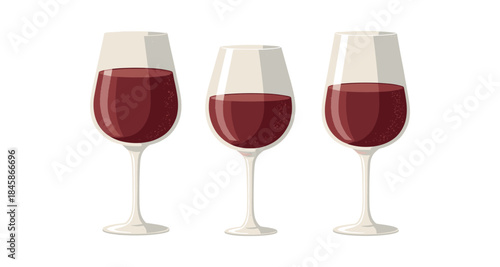 Three glasses of red wine on a white background, isolated illustration