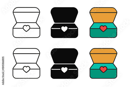 Heart Emblem Jewelry Box. Closed jewelry box with small heart emblem symbolizing promise, neat geometric balance, first in line