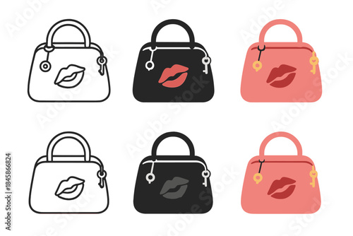 Lipstick Print Purse Styles. Purse with lipstick print detail and tiny key tag attached to zipper, stylish minimal layout, first