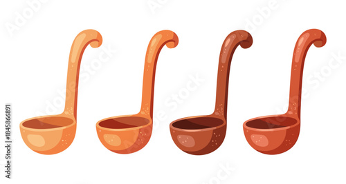 Set of four cartoon ladles in different shades of orange and brown