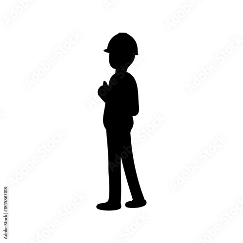 Silhouette of a construction worker in a hard hat giving a thumbs-up gesture